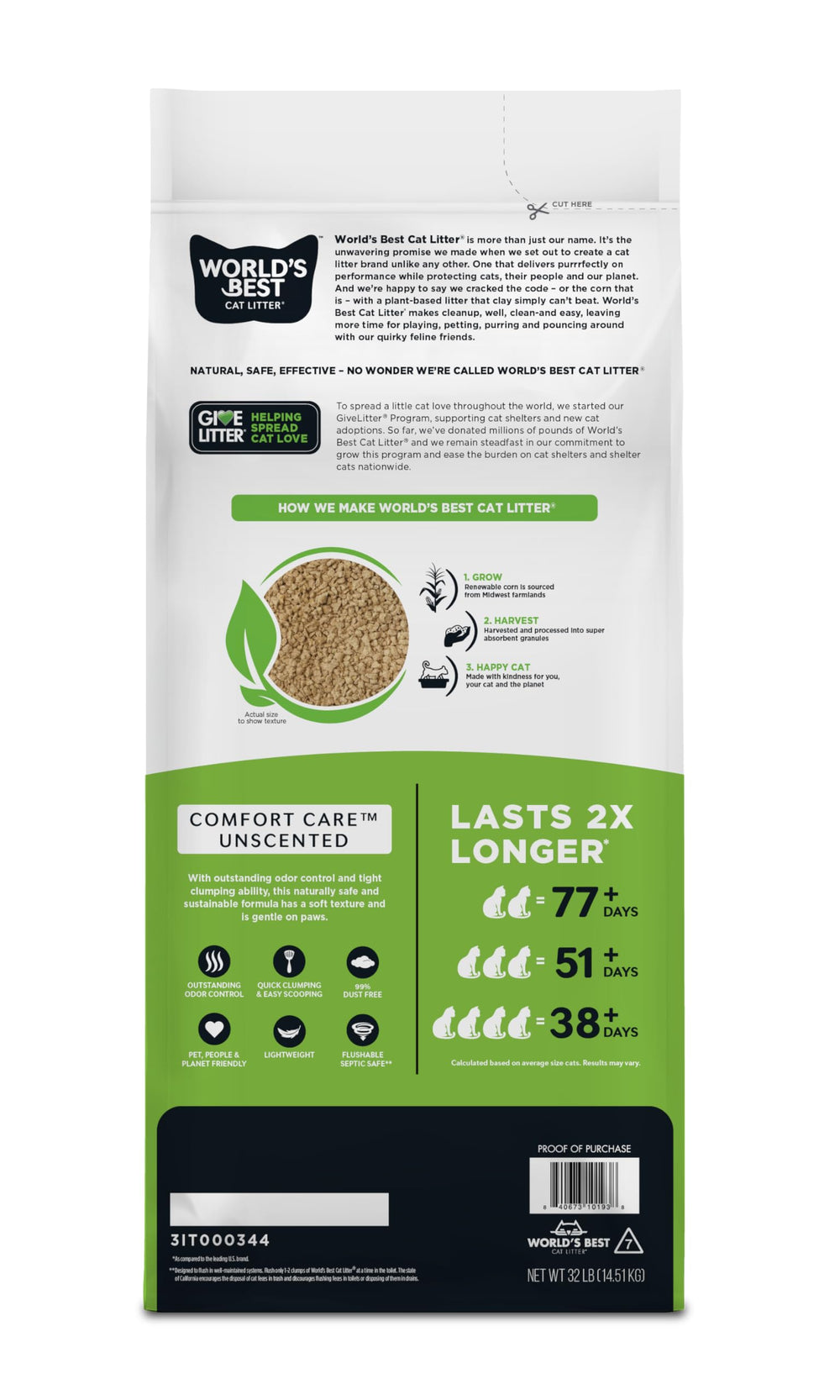 World's Best Cat Litter gros plan des granules montrant action agglomérante rapide