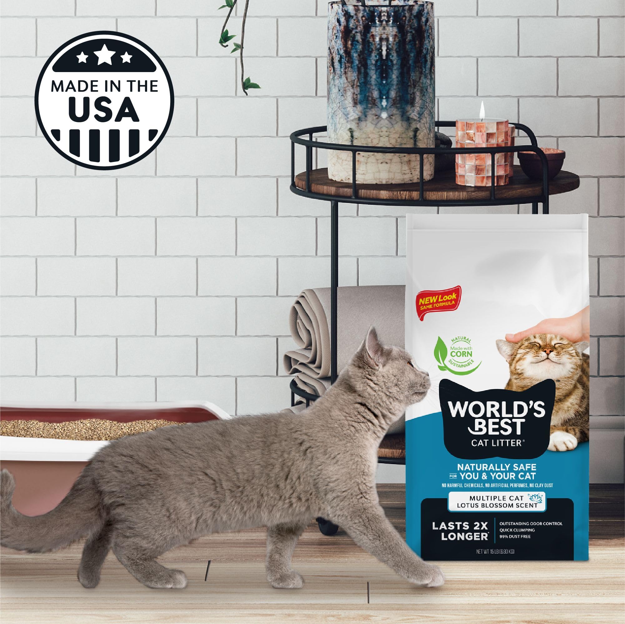 World's Best Cat Litter bac en usage avec chat montrant contrôle des odeurs