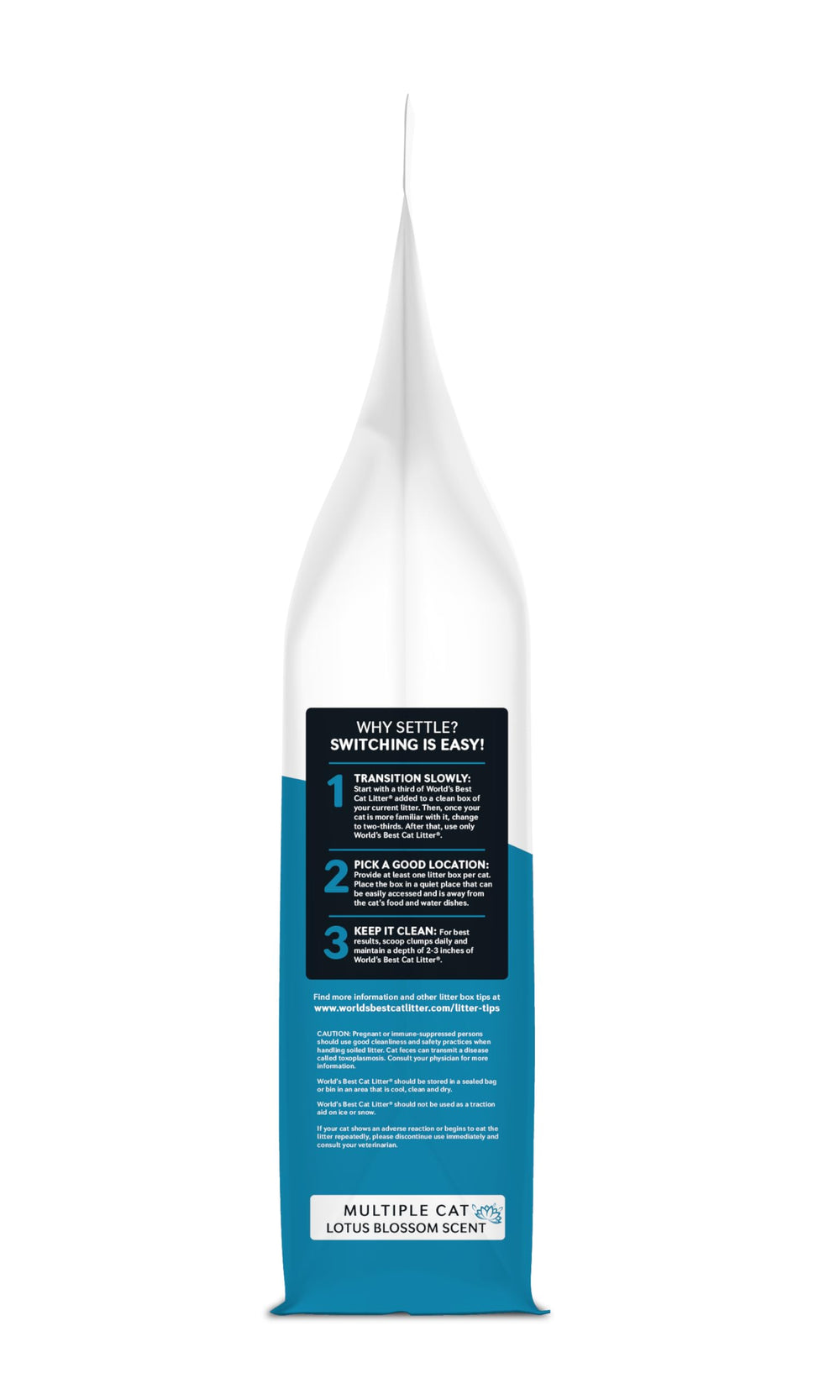 World's Best Cat Litter étiquette produit affichant ingrédients naturels et sécurité