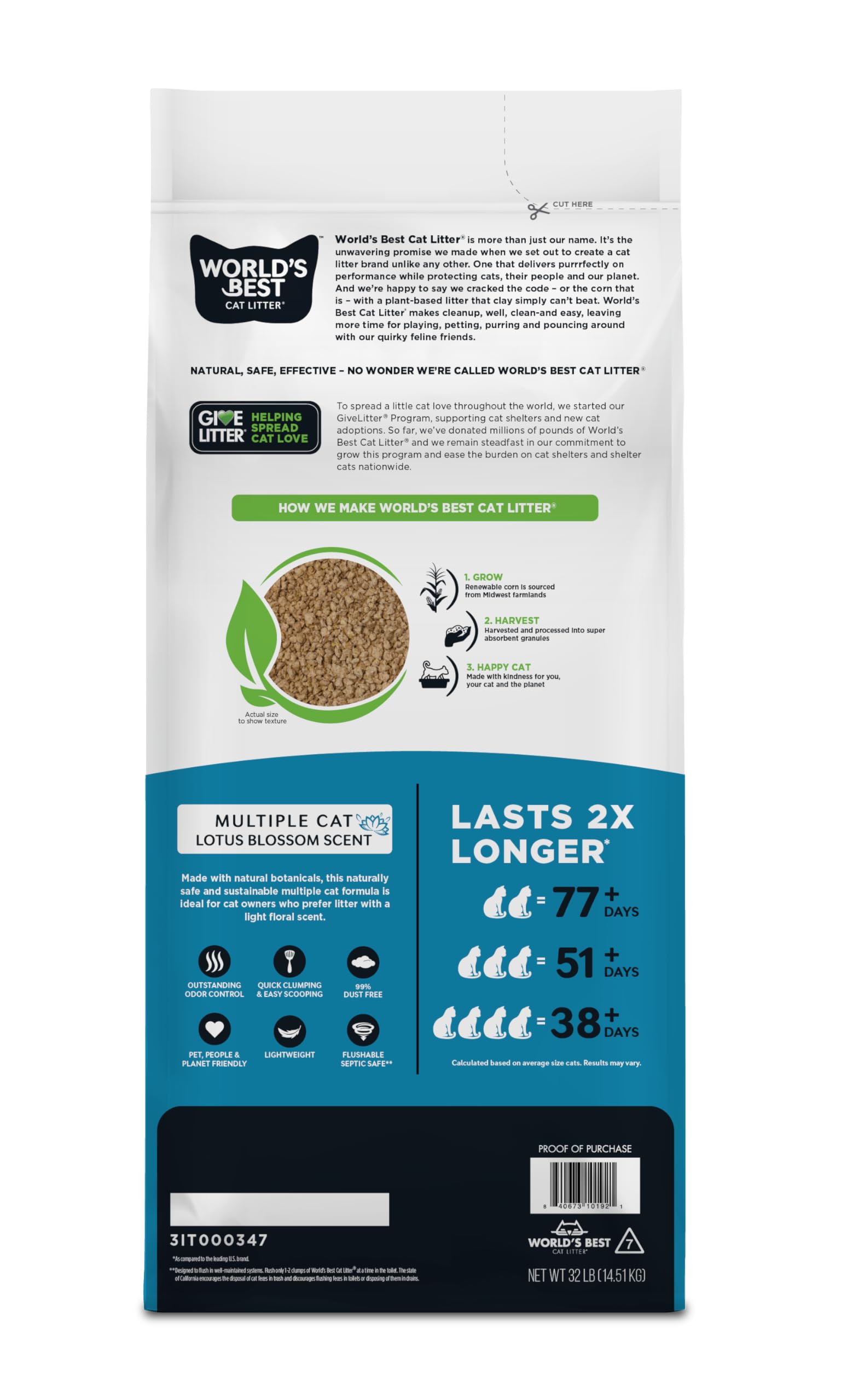 World's Best Cat Litter gros plan grains de maïs illustrant absorption naturelle