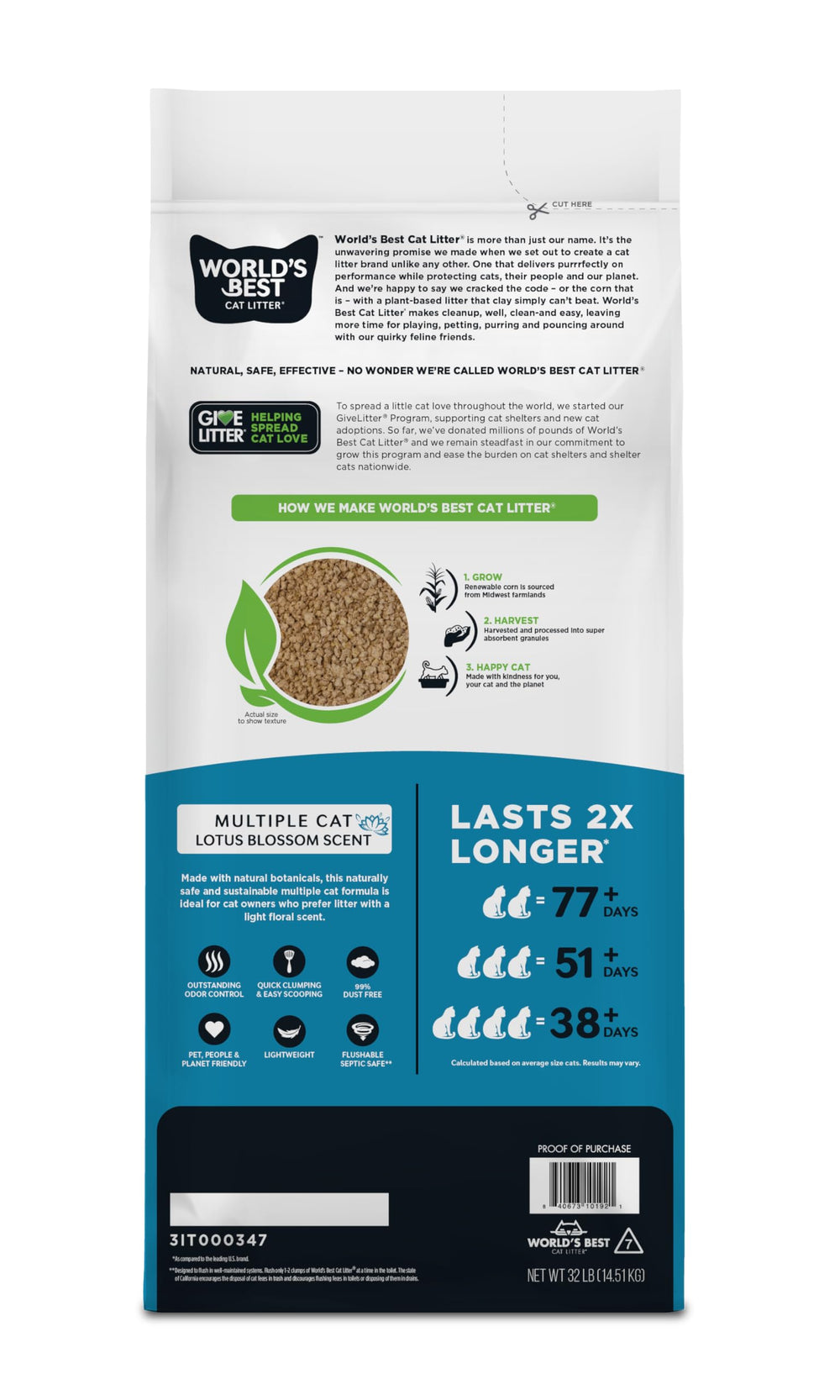 World's Best Cat Litter gros plan grains de maïs illustrant absorption naturelle