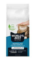 World's Best Cat Litter emballage face montrant sac 32 lb et bénéfice légèreté