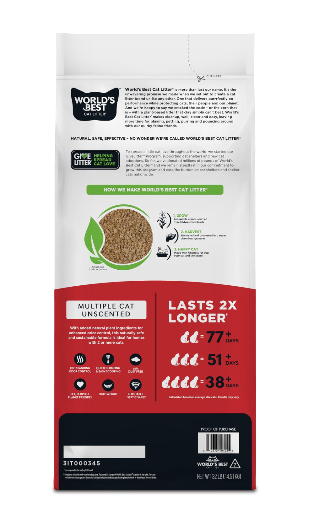 World's Best Cat Litter gros plan sur la texture montrant absorption rapide