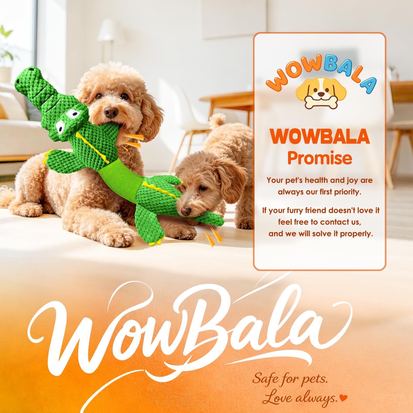 WOWBALA chiot calme avec crocodile pour mastication douce et réconfort