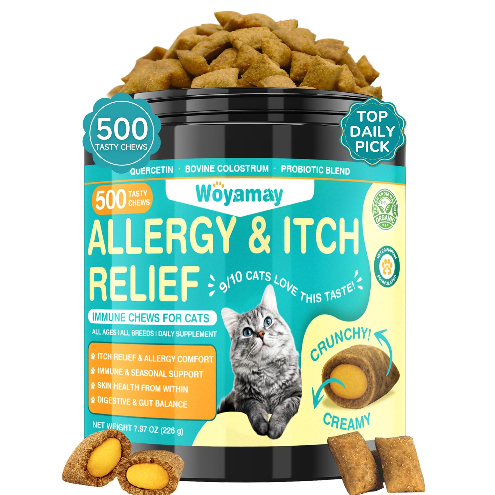 Woyamay emballage avant montrant 500 friandises et bénéfice tranquillité
