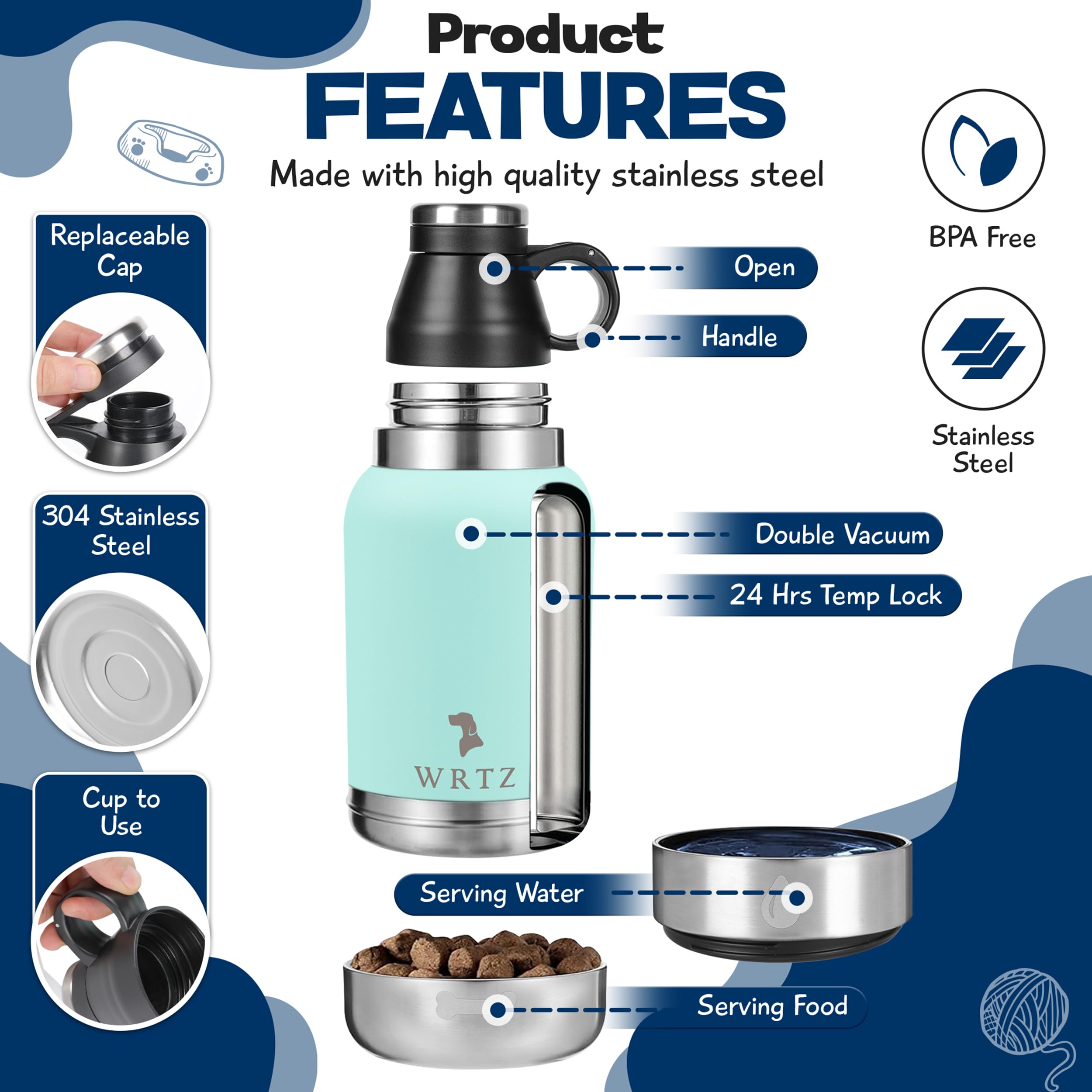 WRTZ comparaison taille avec main pour évaluer capacité 32oz portable