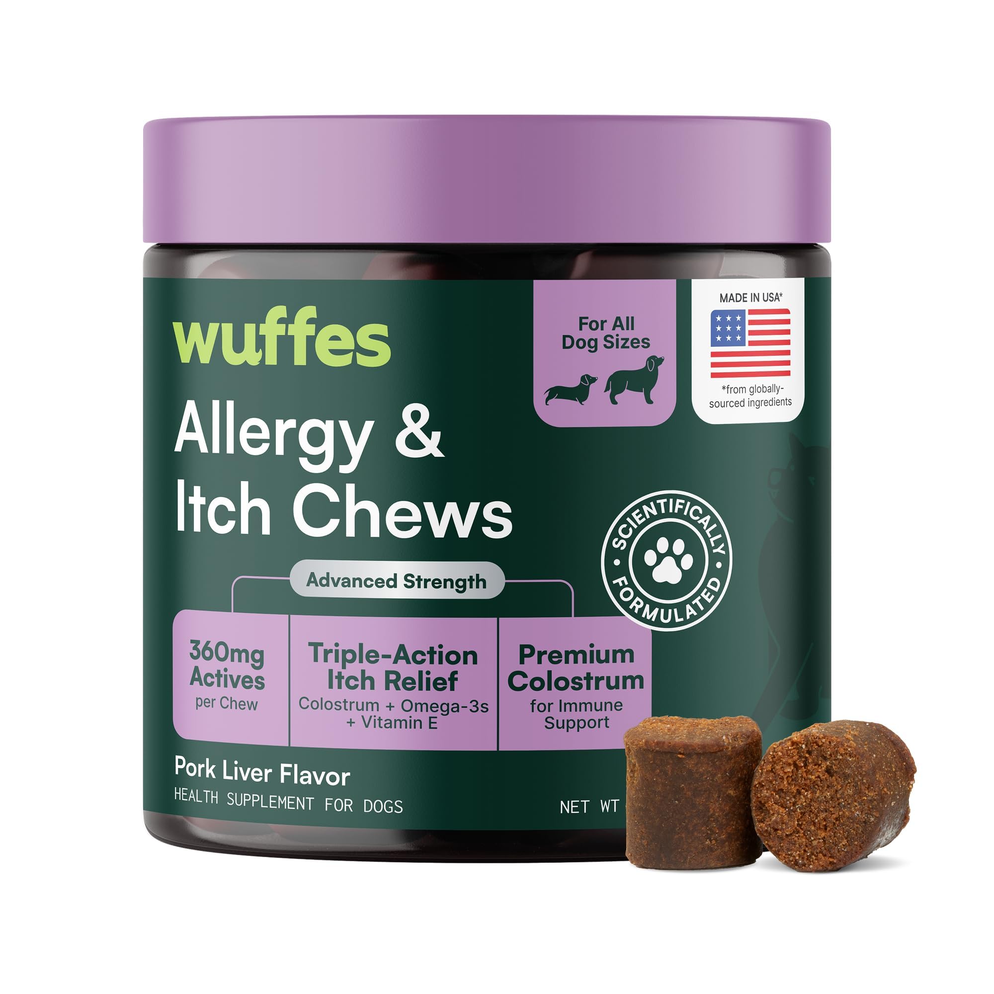 Wuffes emballage avant montrant le pot et bénéfice apaisant pour la peau
