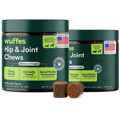 Wuffes emballage avant montrant 120 chews pour mobilité accrue