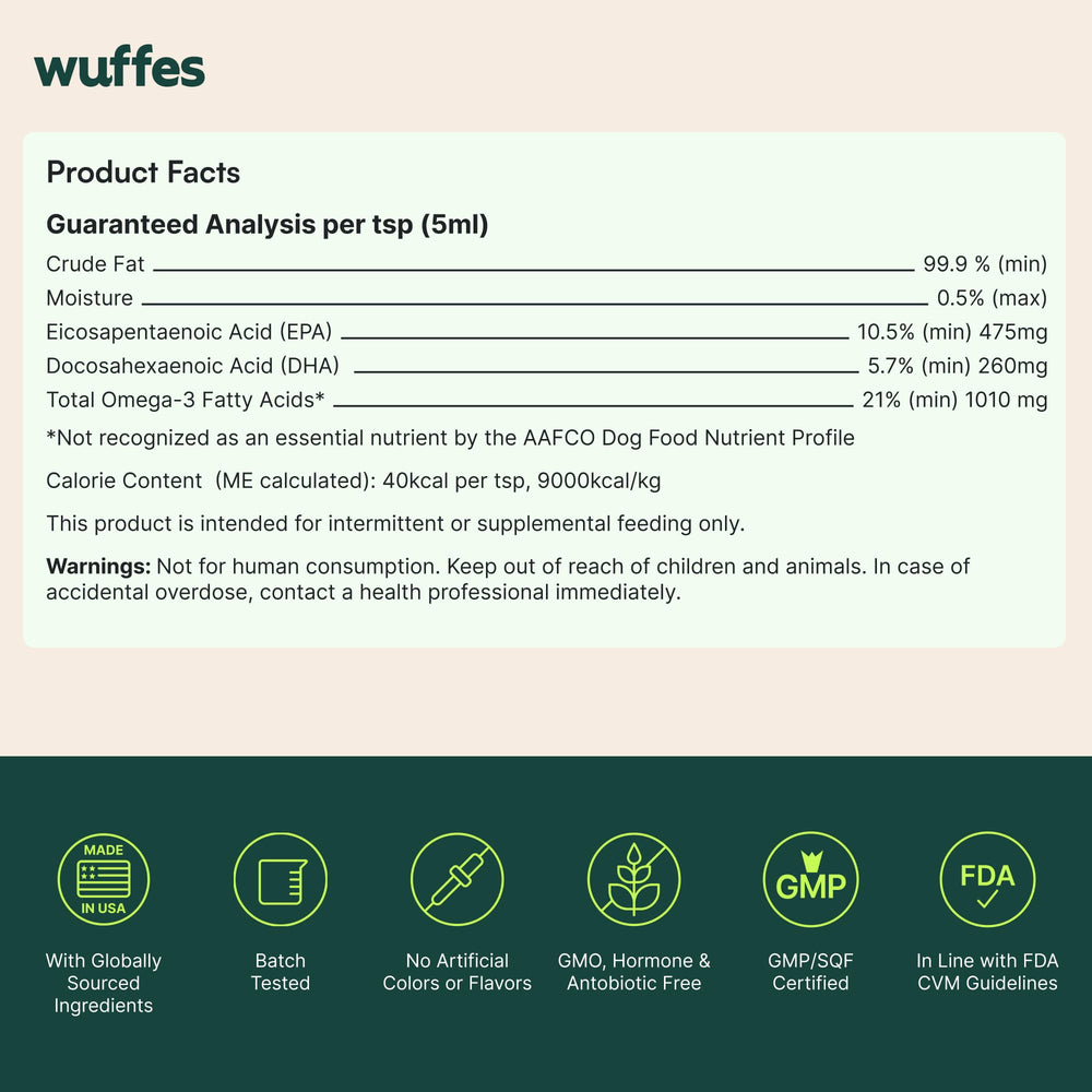 Wuffes emballage avec icônes durables soulignant pêche responsable
