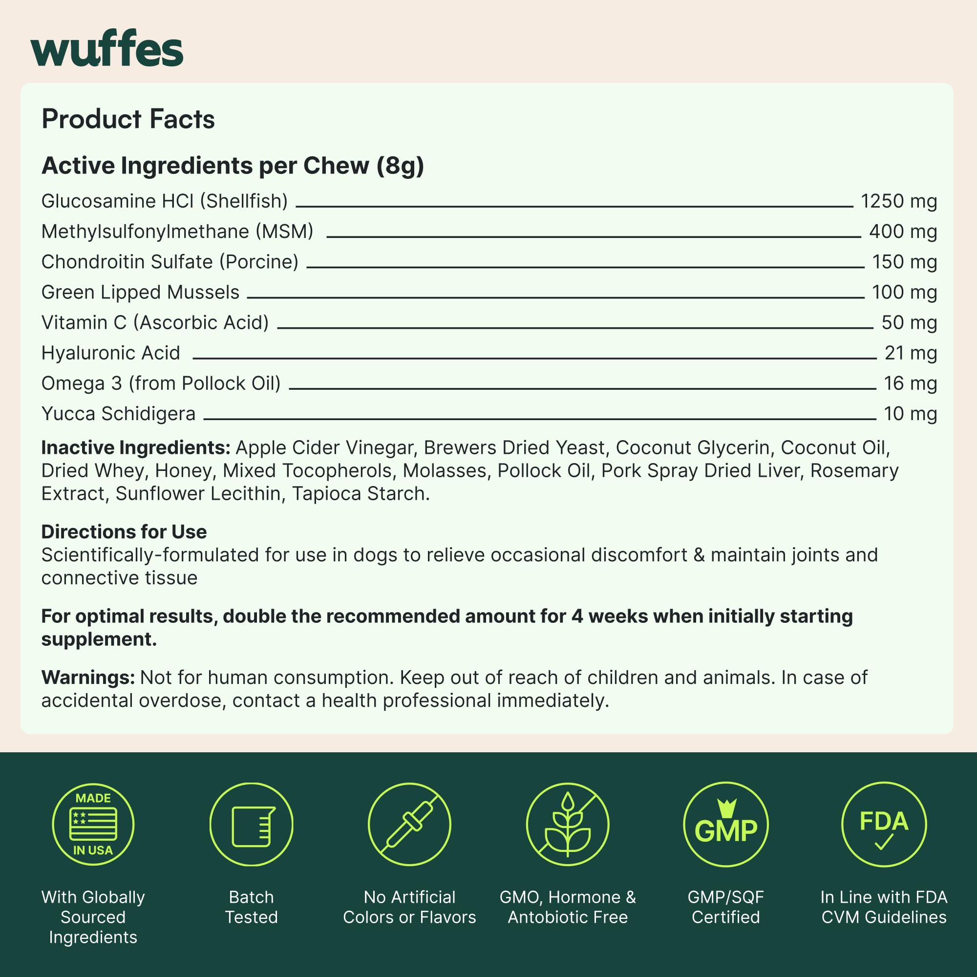Wuffes portion dosée dans la main pour administration simple et précise