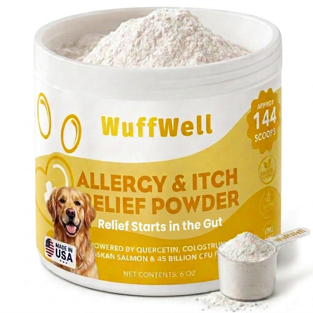 WuffWell emballage avant montrant le produit et bénéfice apaisant