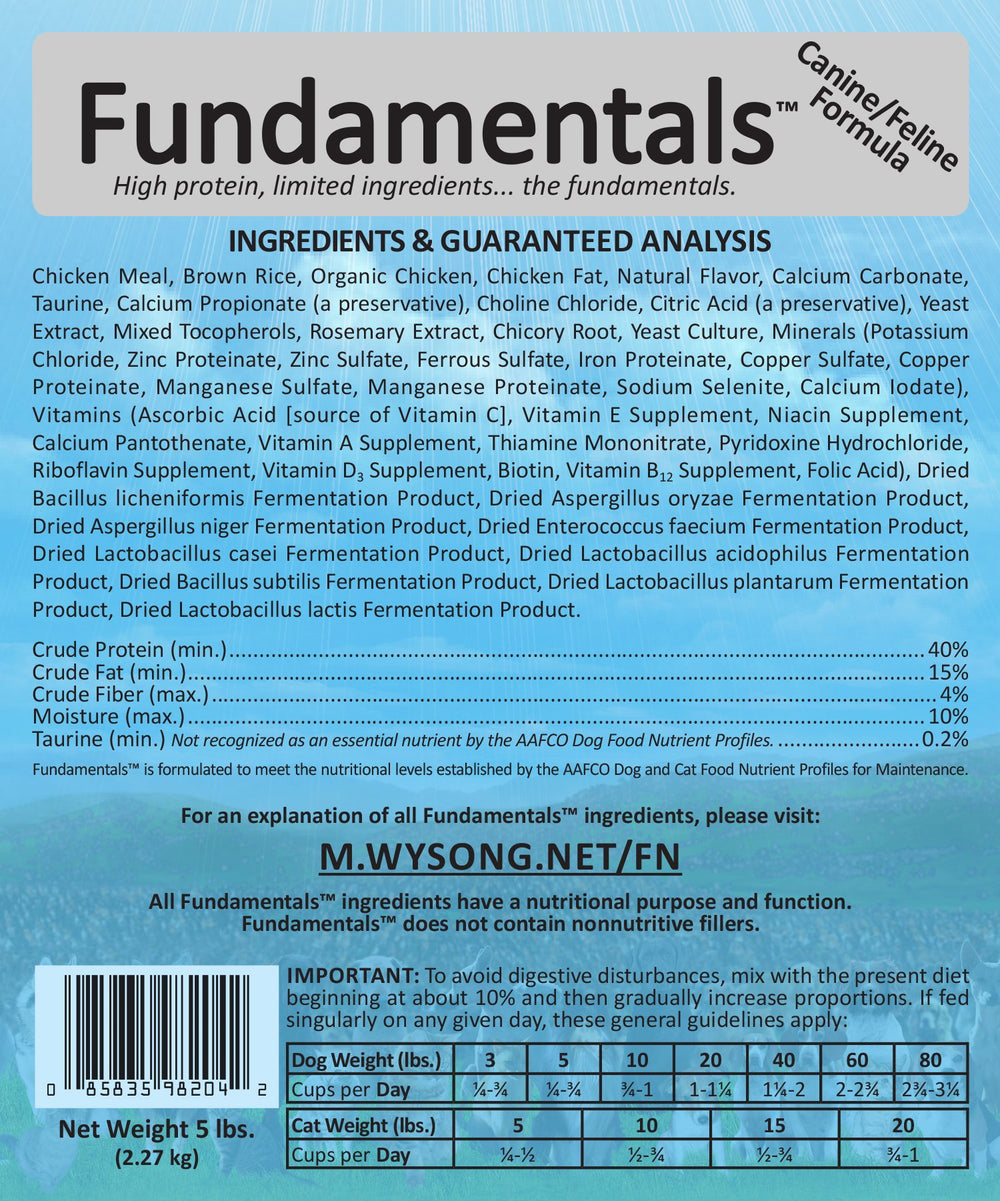 Wysong étiquette composition révélant ingrédients limités et micronutriments