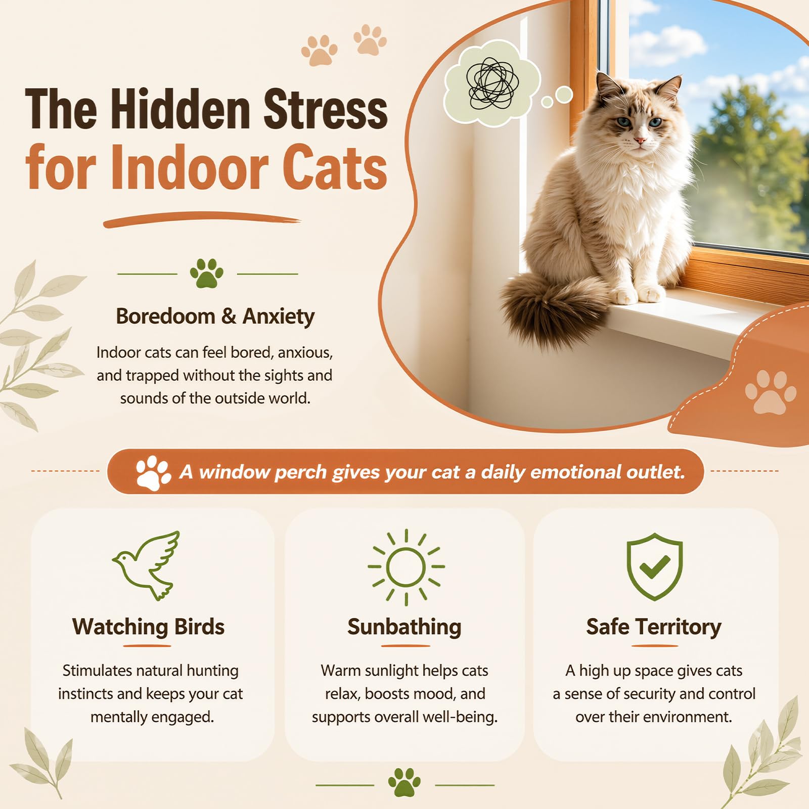 XiaZ chat observe les oiseaux depuis le hamac, stimulation visuelle