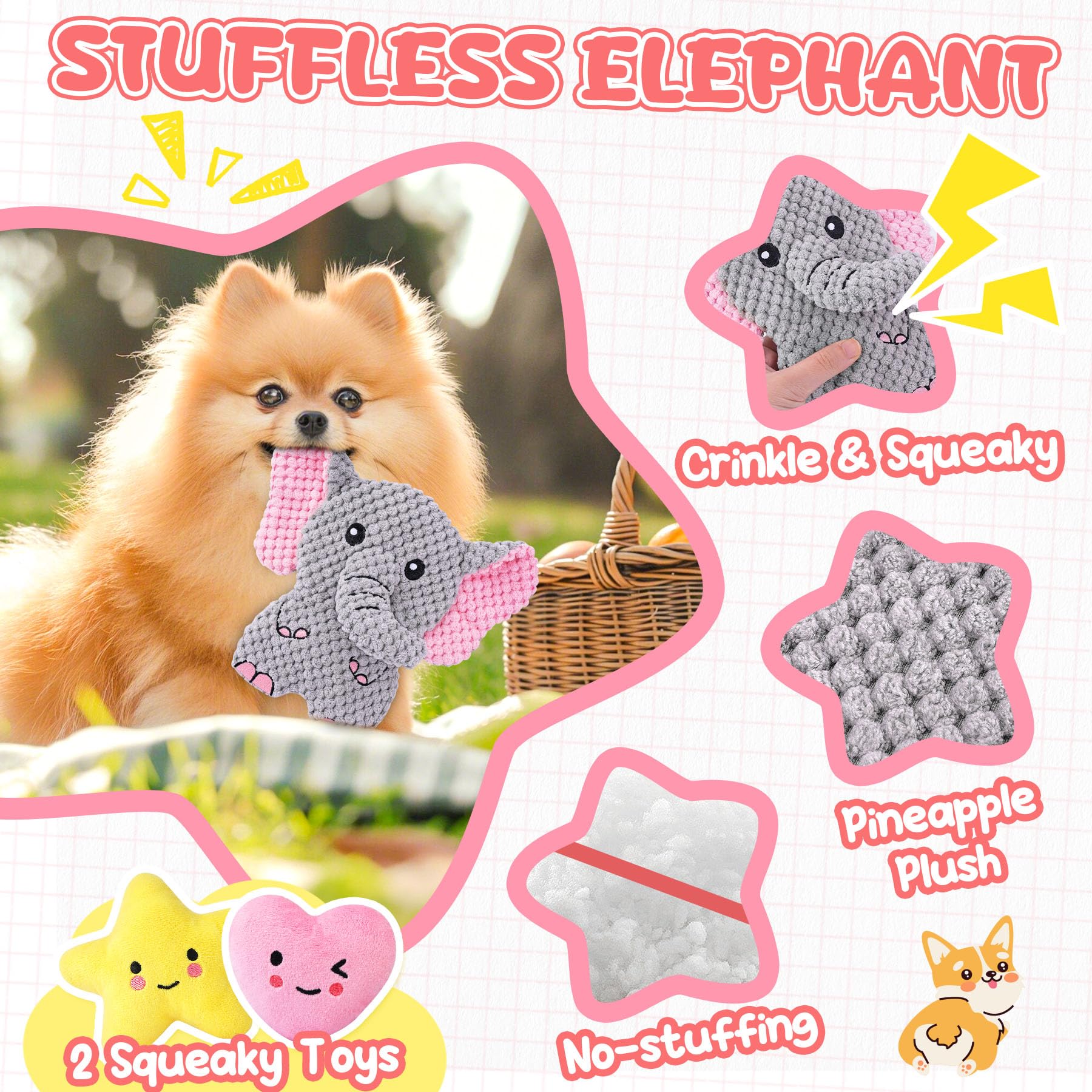 XIUGOAL peluche éléphant gros plan montrant texture craquante et sécurité