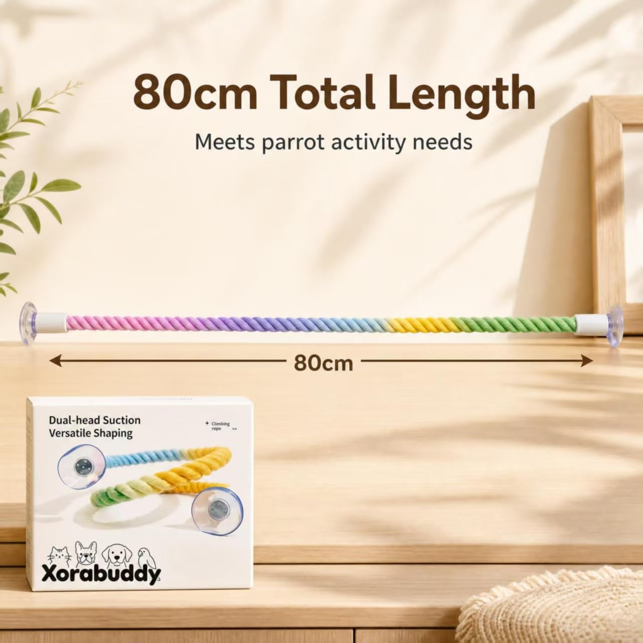 Perchoir Xorabuddy installé près d'une fenêtre en salon pour stimulation visuelle