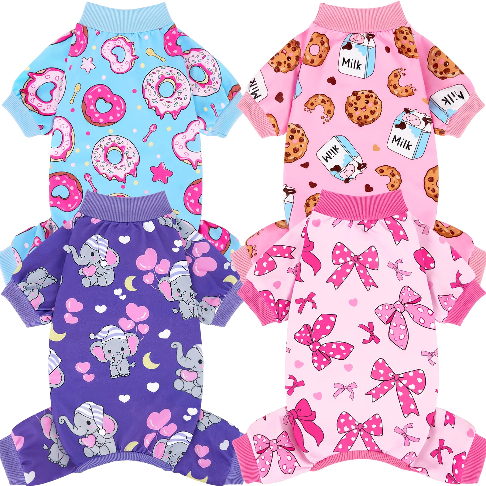 XPUDAC vue avant du lot de 4 pyjamas, esthétique pratique et mignonne