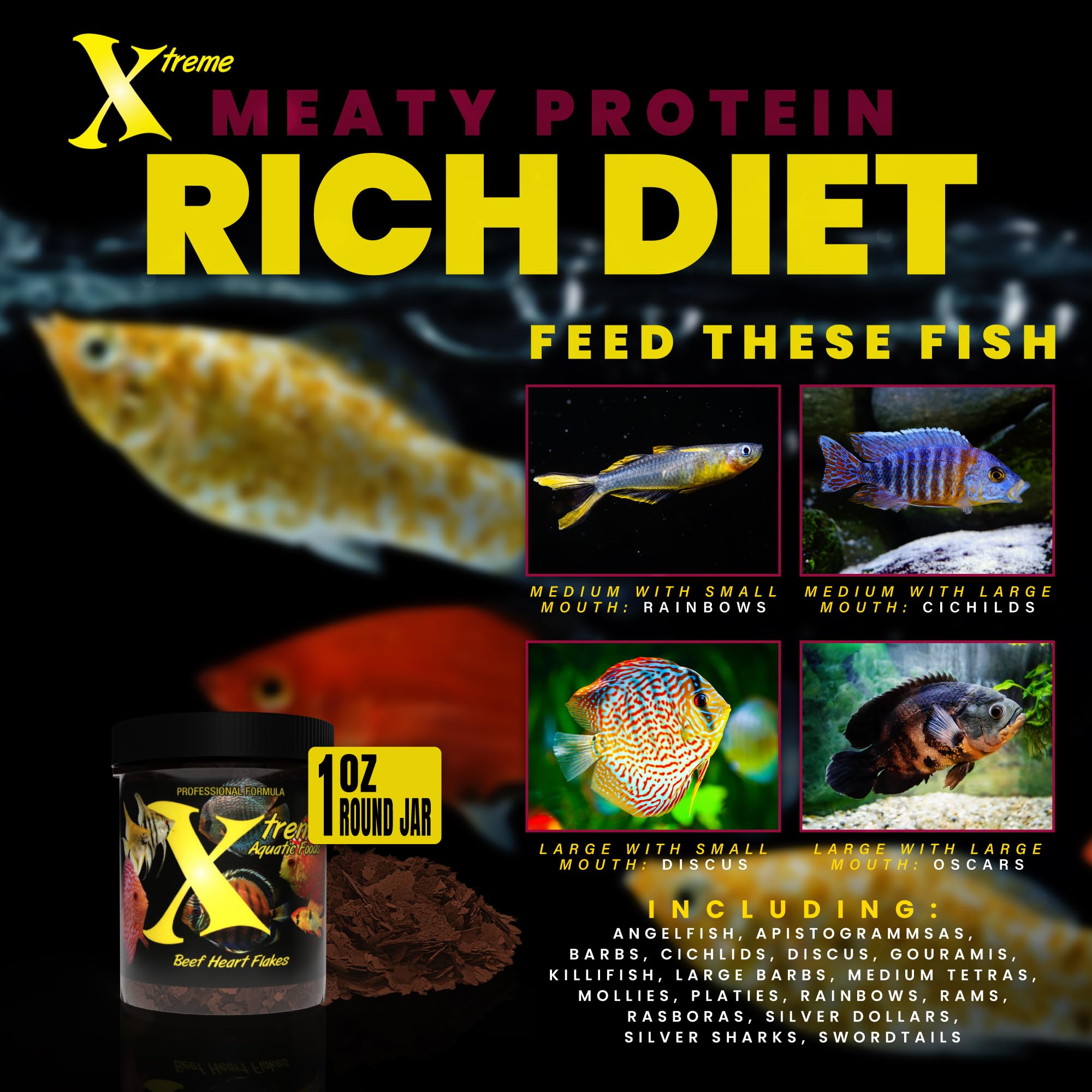 Xtreme Aquatic Foods étiquette et ingrédients indiquant provenance USA