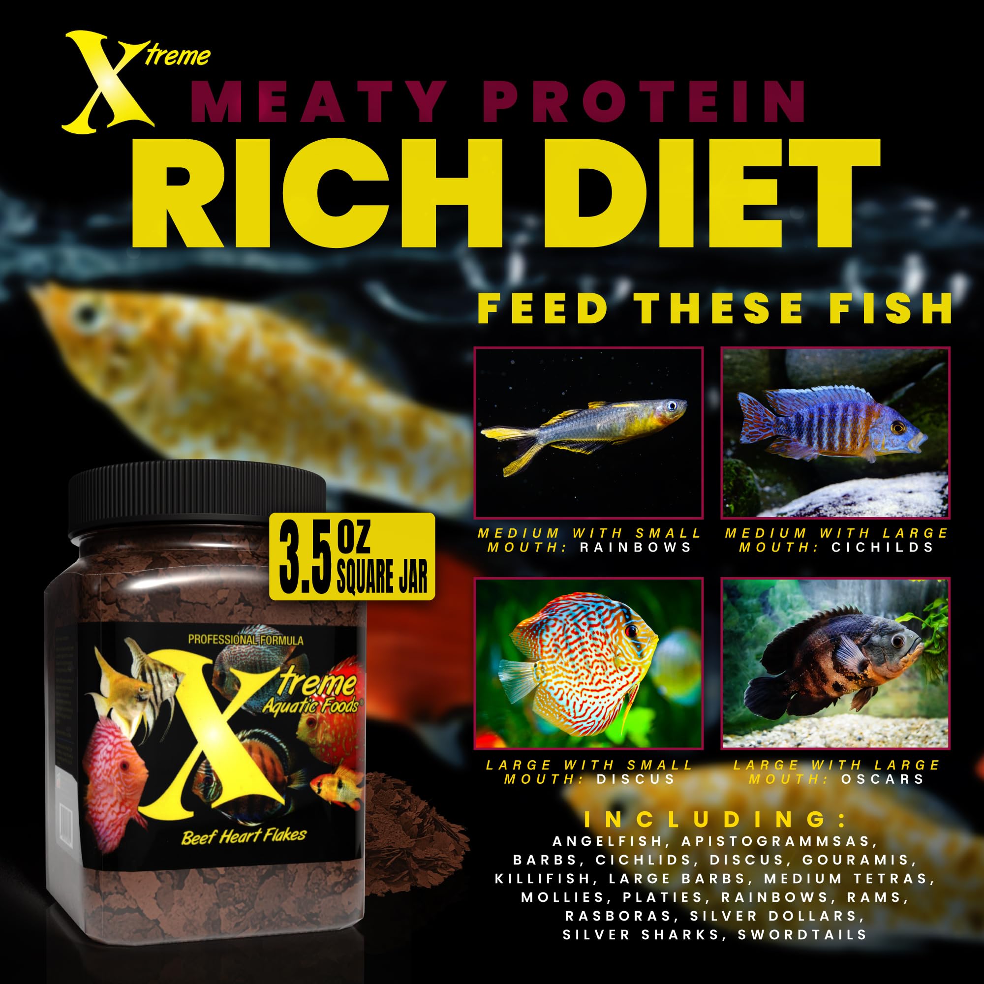 Xtreme Aquatic Foods gros plan des flocons montrant texture et digestibilité