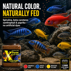 Xtreme Aquatic Foods gros plan sur texture des granulés montrant qualité stable