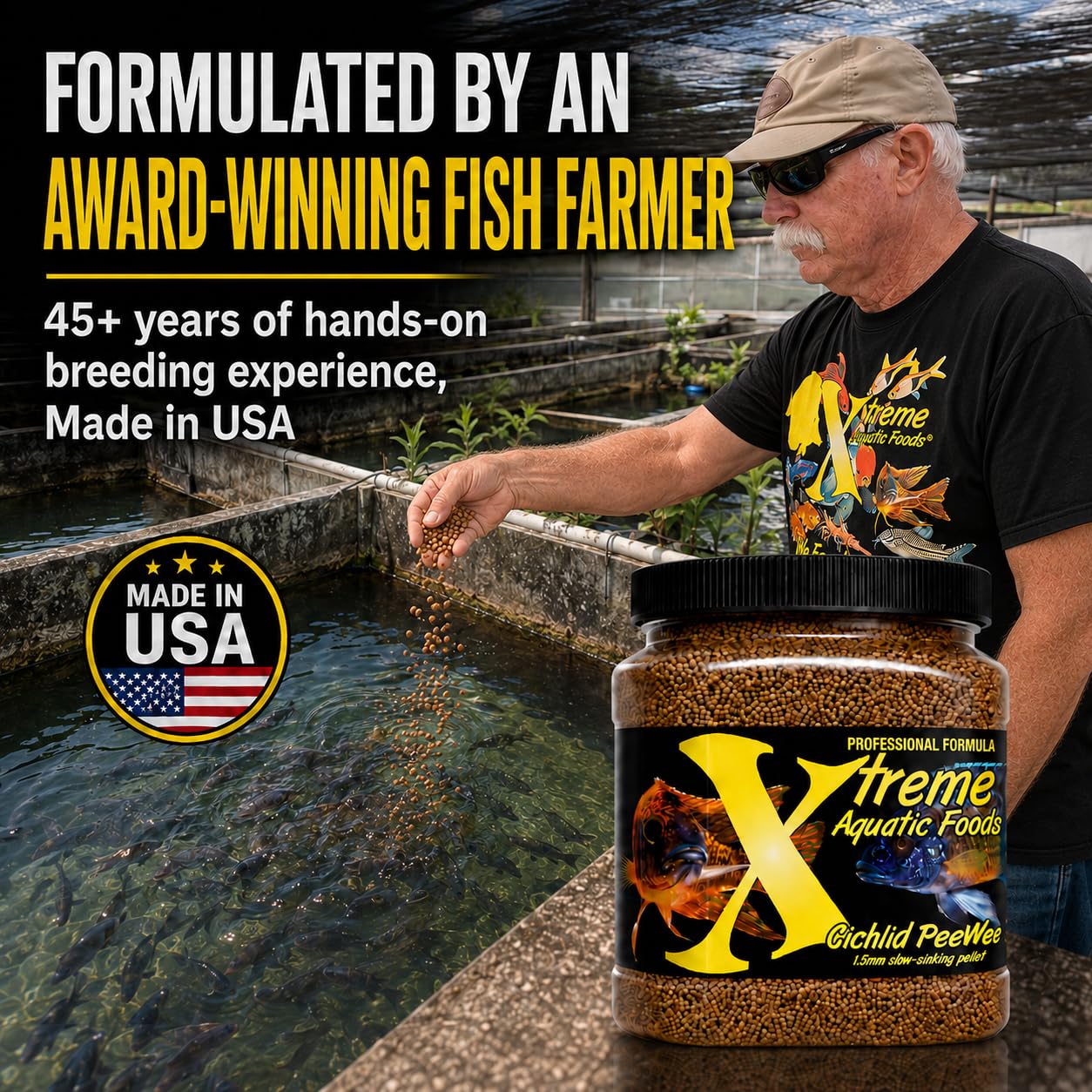 Xtreme Aquatic Foods comparaison échelle montrant taille précise du granulé