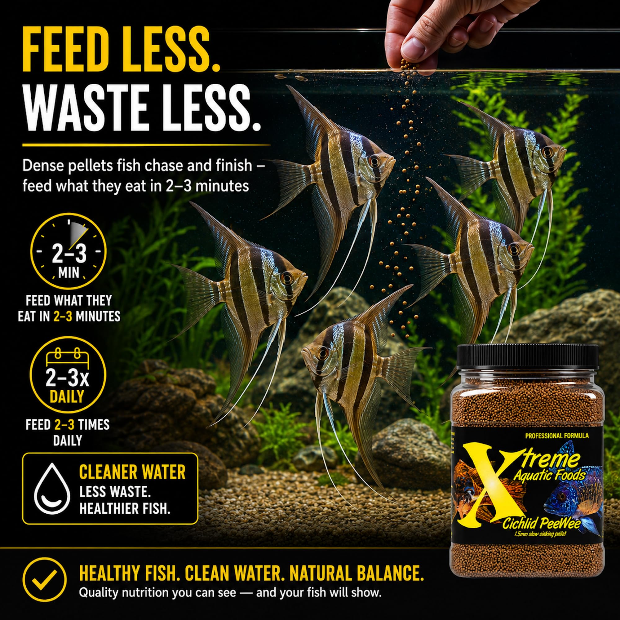 Xtreme Aquatic Foods étiquette avec liste d'ingrédients et garantie sans hormones