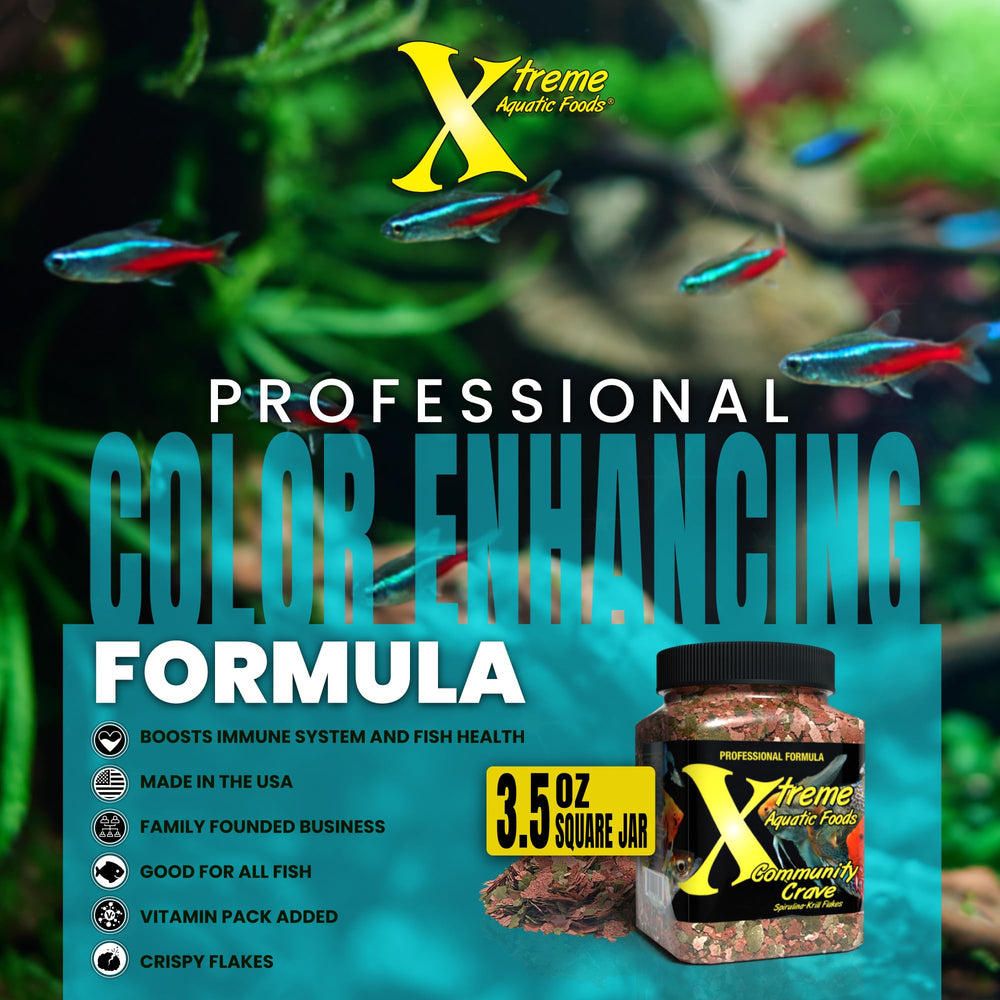Xtreme Aquatic Foods comparaison taille flocon facile à doser pour poissons