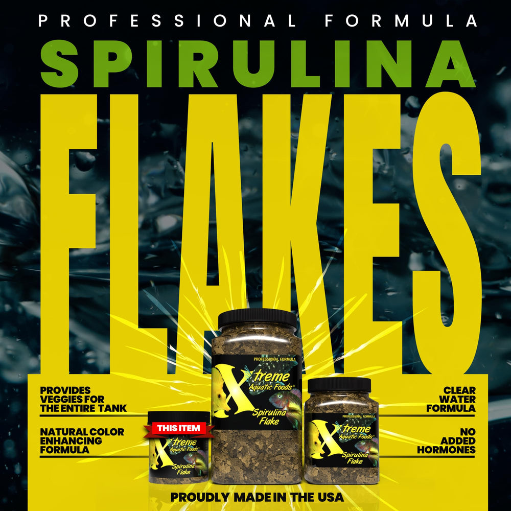 Xtreme Aquatic Foods flocons spiruline gros plan montrant texture et digestibilité