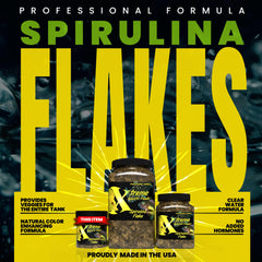 Xtreme Aquatic Foods flocons spiruline gros plan montrant texture et digestibilité