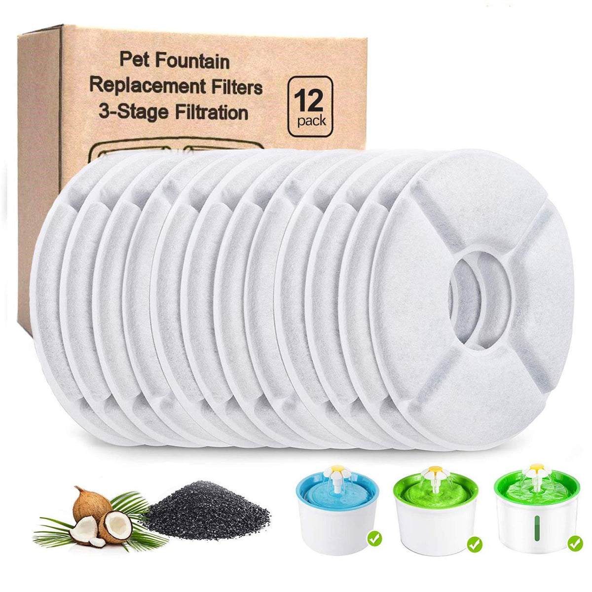 YAMOZOM emballage de 12 filtres pour fontaine, réserve pratique