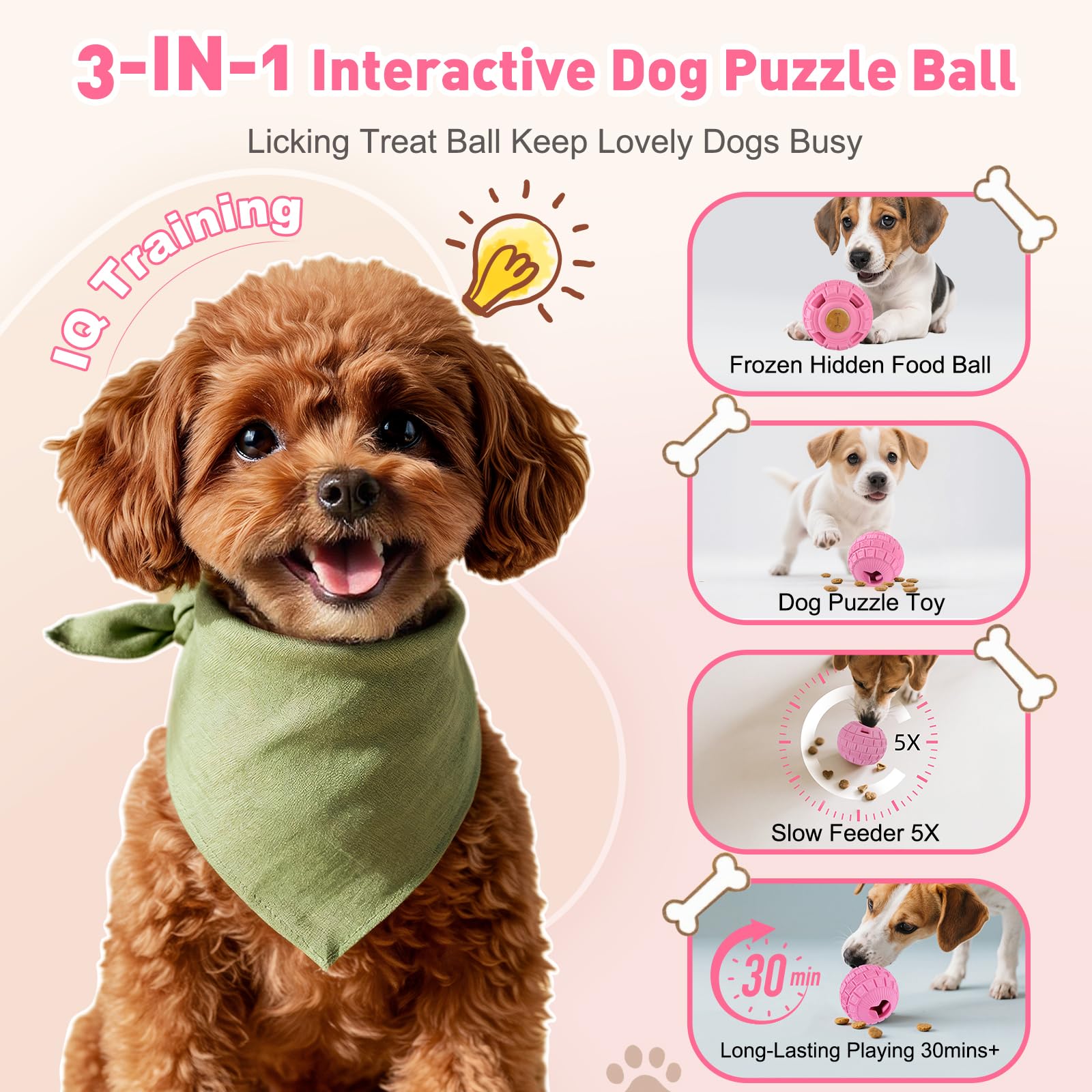 YEENER chien en train de lécher la balle pour stimulation mentale