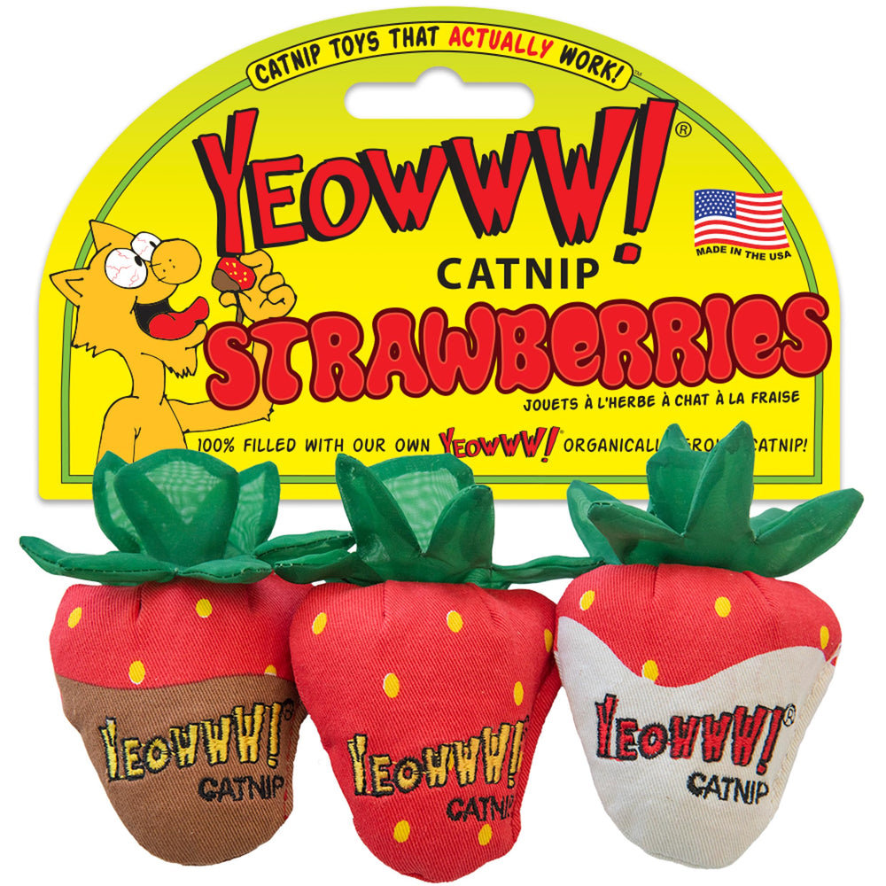 Yeowww! fraise face emballage montrant lot de trois et information bénéfique