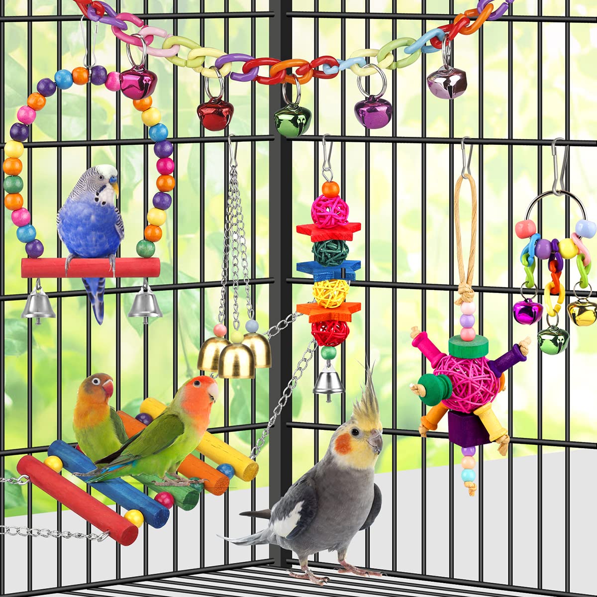 YIXUND installation en cage avec conure stimulant l’activité et le jeu