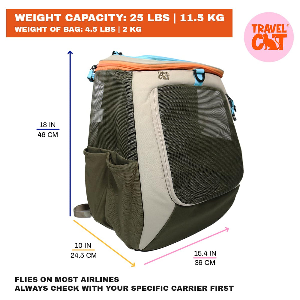 Your Cat Backpack comparaison de taille à côté d’un sac à dos standard, dimensions claires