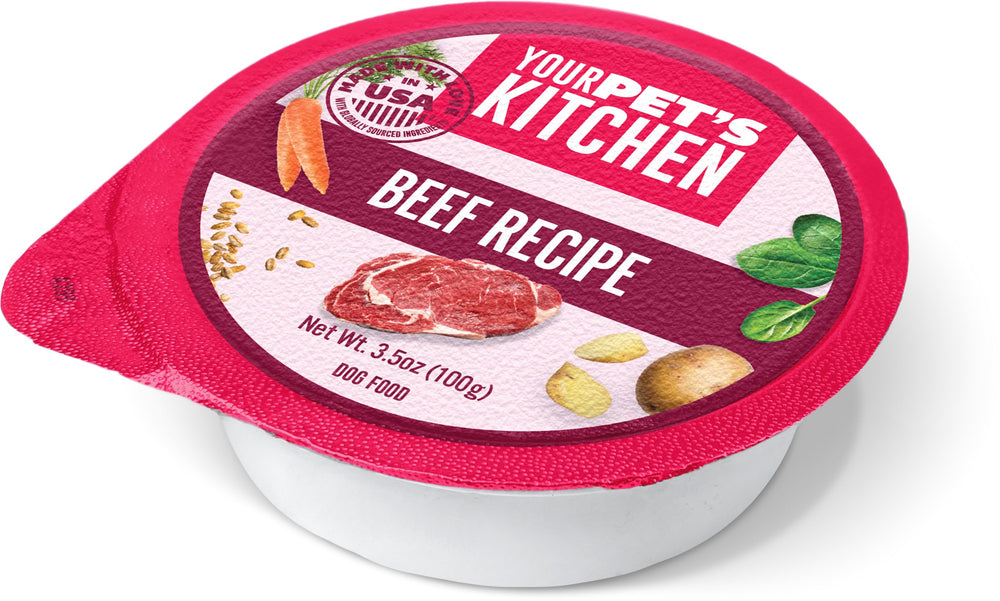 YOUR PET'S KITCHEN coupelle devant montrant emballage et portion pratique
