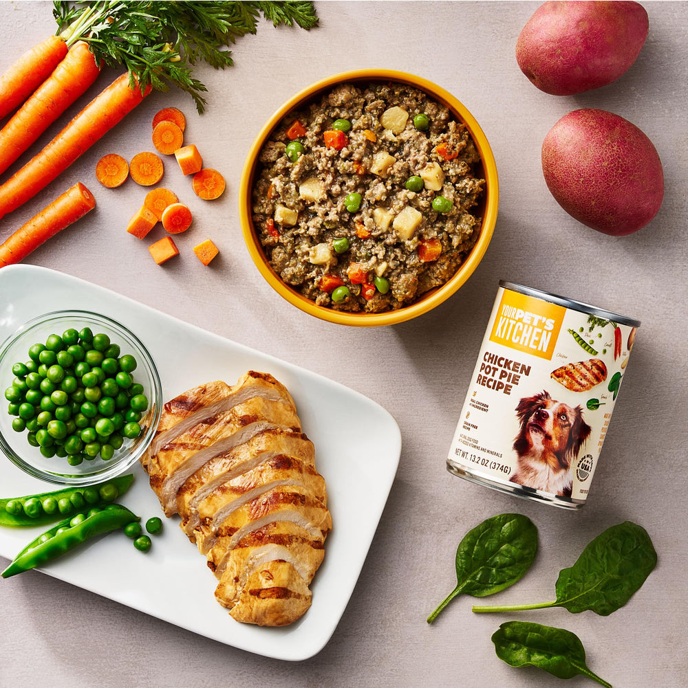Your Pet's Kitchen ingrédients visibles poulet et légumes pour nutrition claire