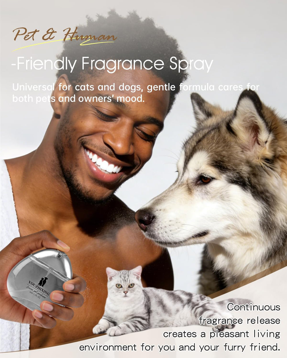 youzhixing étiquette lisible indiquant parfum boisé et informations hypoallergéniques