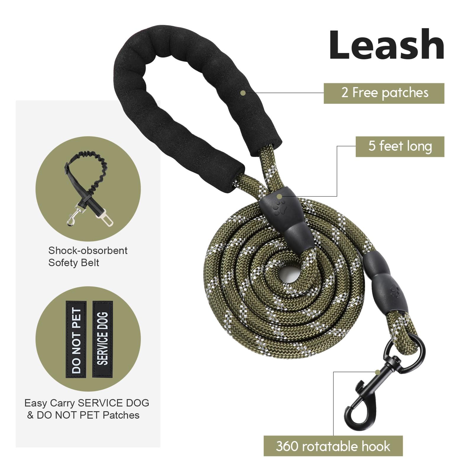 Yungaspy accessoires inclus laisse, ceinture voiture et patchs pour voyage