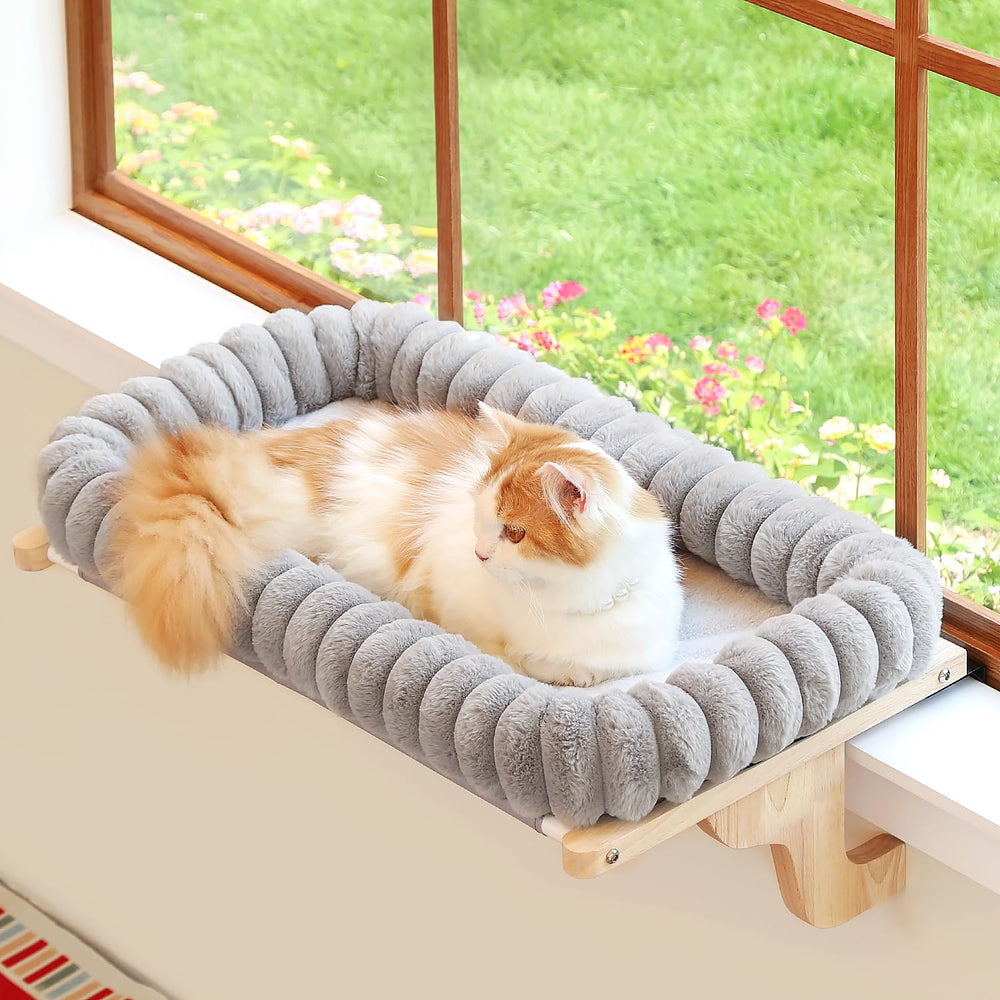 Zakkart perchoir face montrant bois naturel et coussin gris confortable