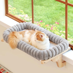 Zakkart perchoir face montrant bois naturel et coussin gris confortable