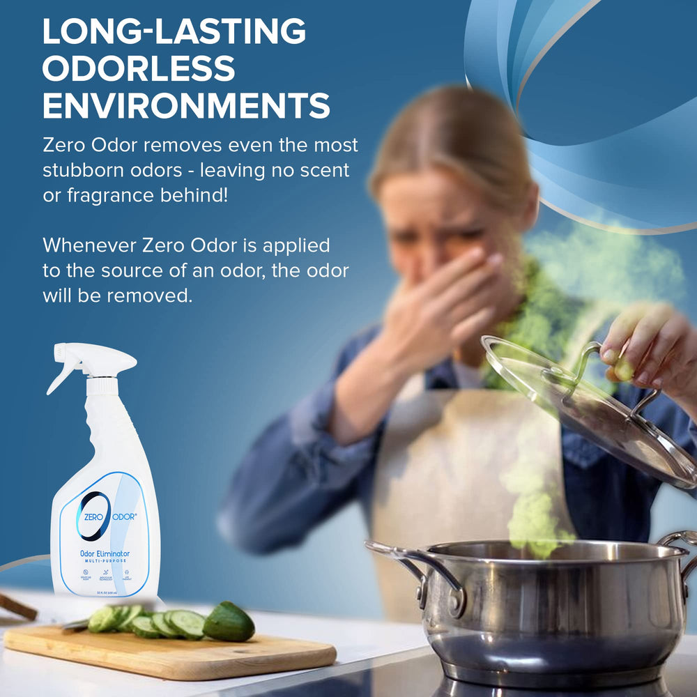 Zero Odor avant et après tapis montrant réduction des odeurs