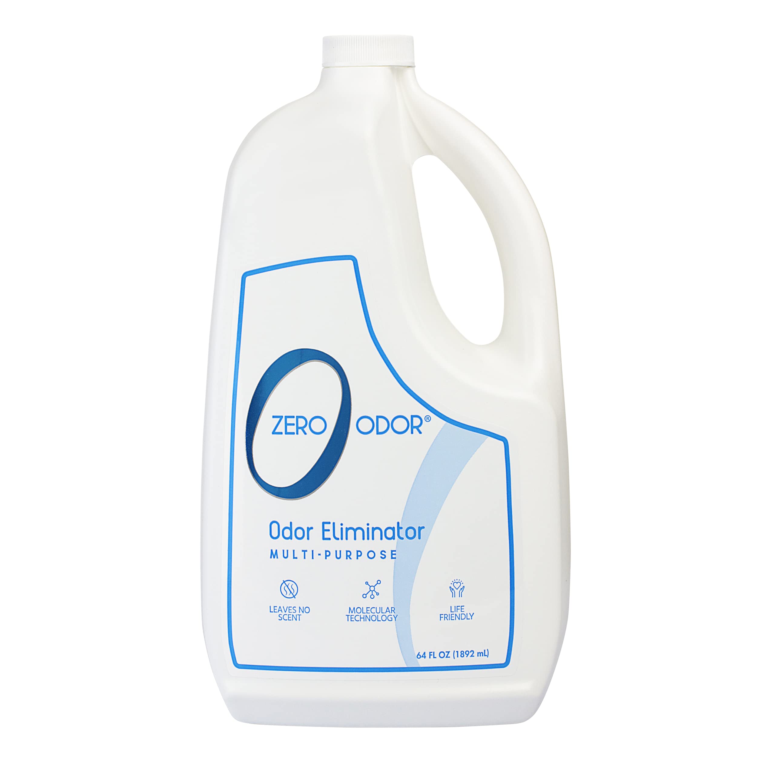 Zero Odor bouteille avant 64 oz montrant format économique et efficacité