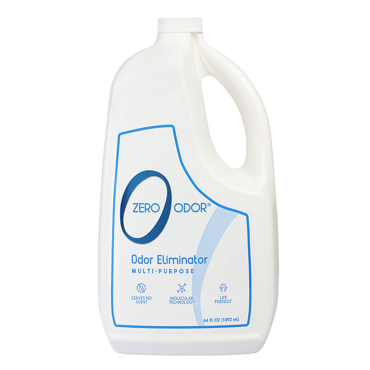 Zero Odor bouteille avant 64 oz montrant format économique et efficacité