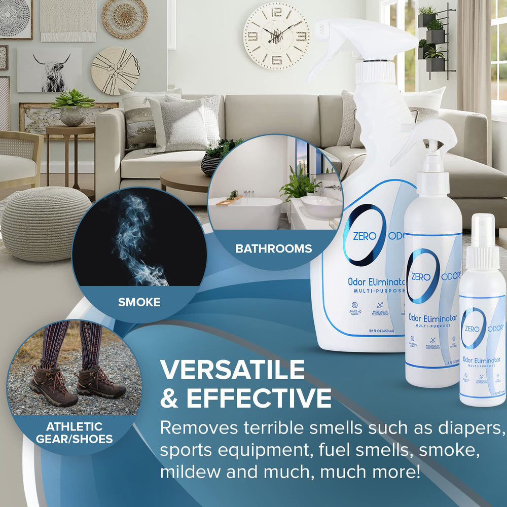 Zero Odor bouteille et étiquette détail indiquant usage prêt à l'emploi