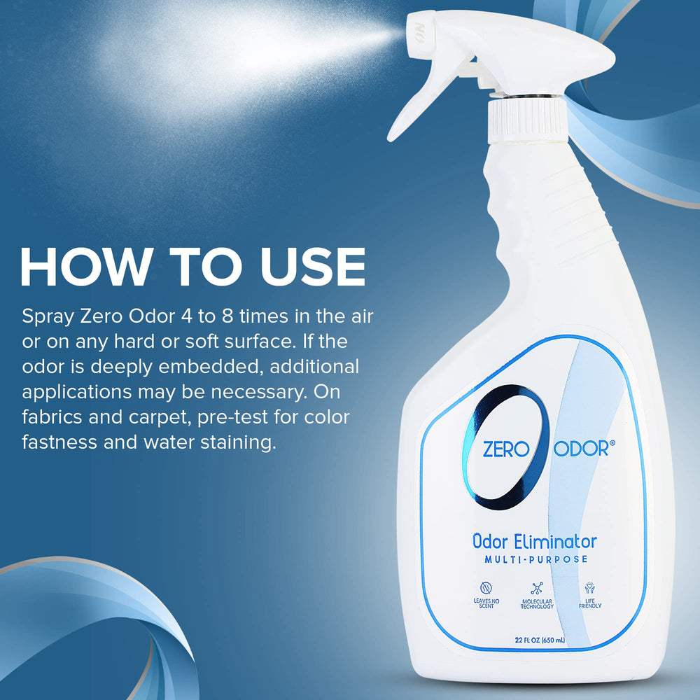 Zero Odor étiquette lisible indiquant ingrédients et sécurité