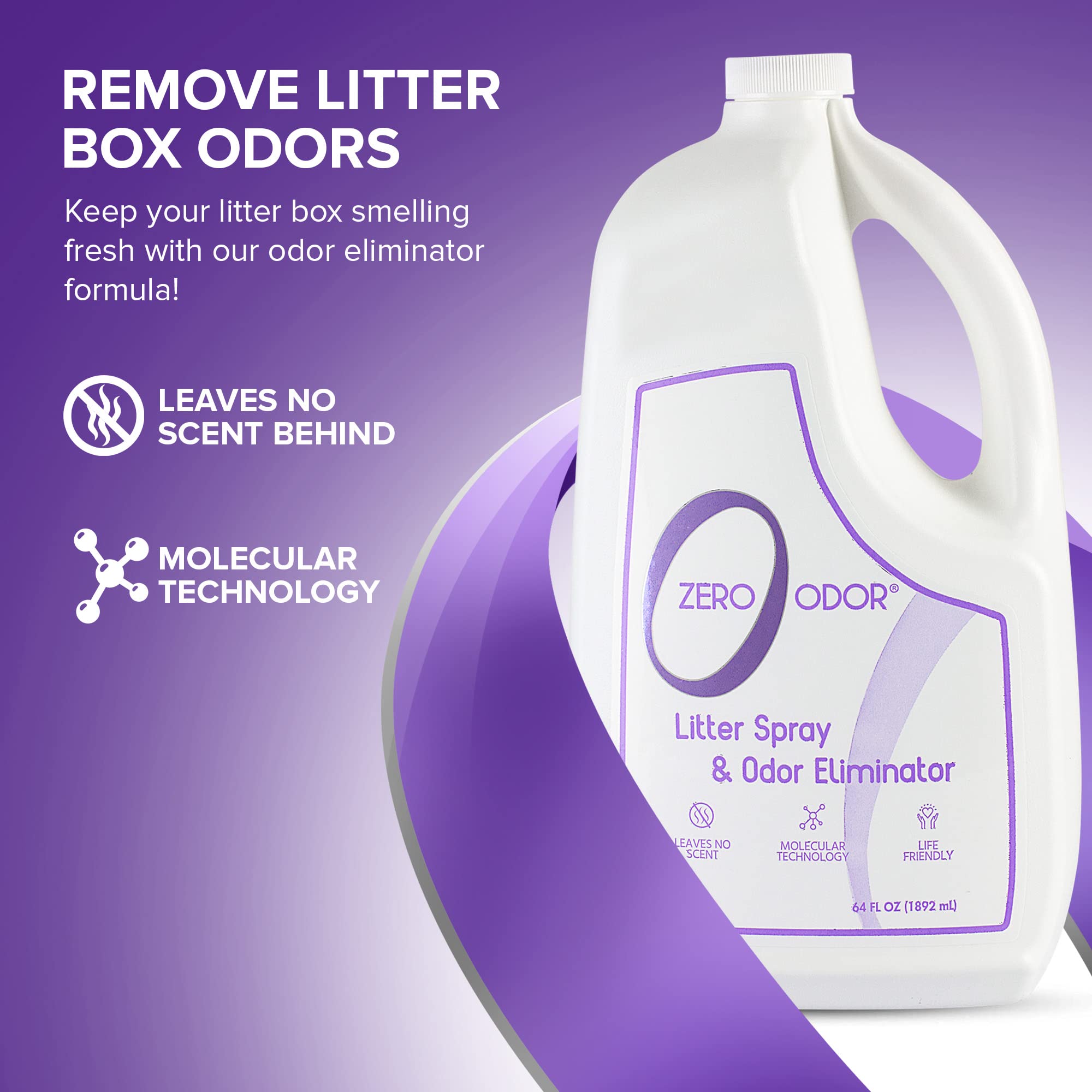 Zero Odor gros plan étiquette décrivant la formule sans parfum pour neutraliser les odeurs