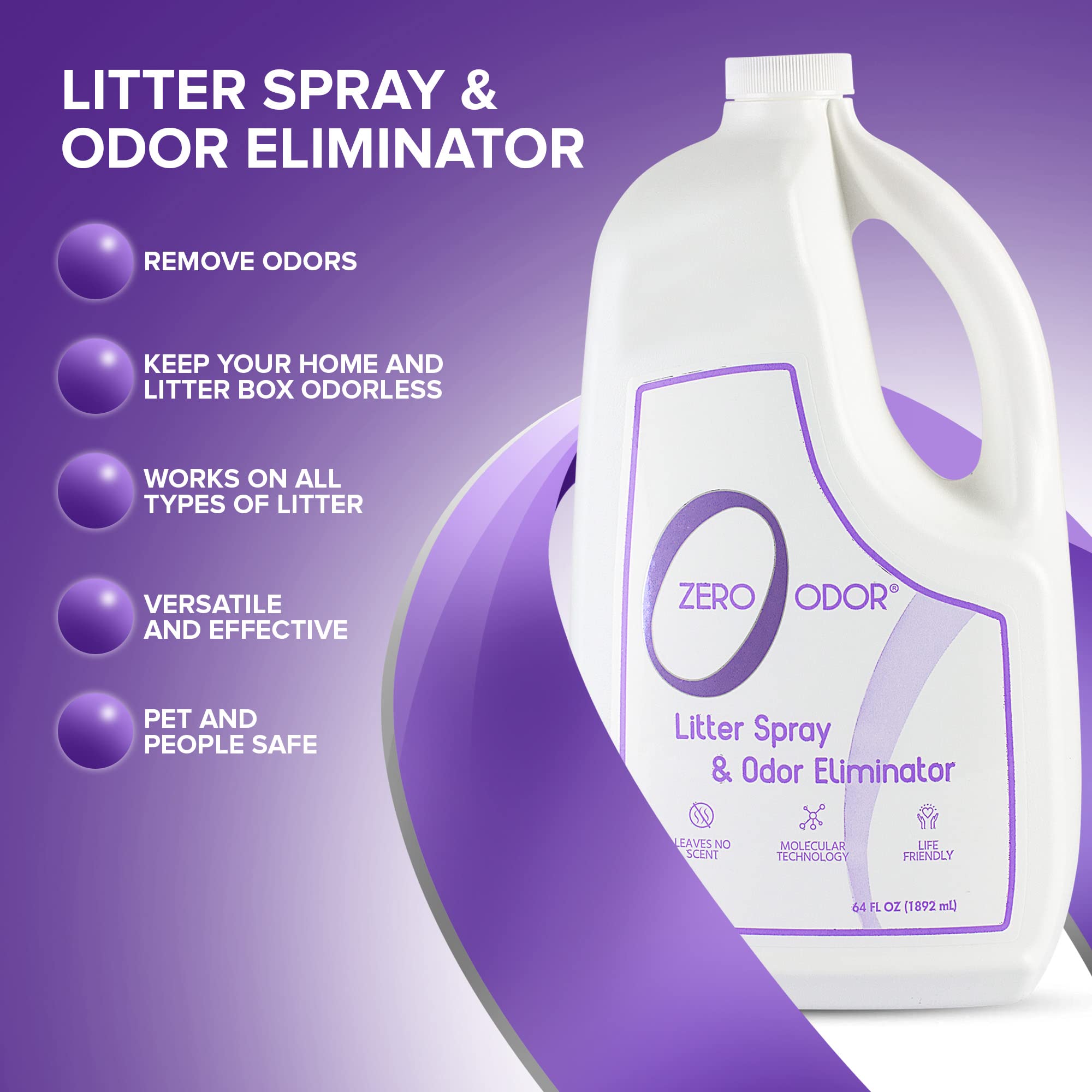 Zero Odor comparaison litière avant et après traitement montrant réduction des odeurs