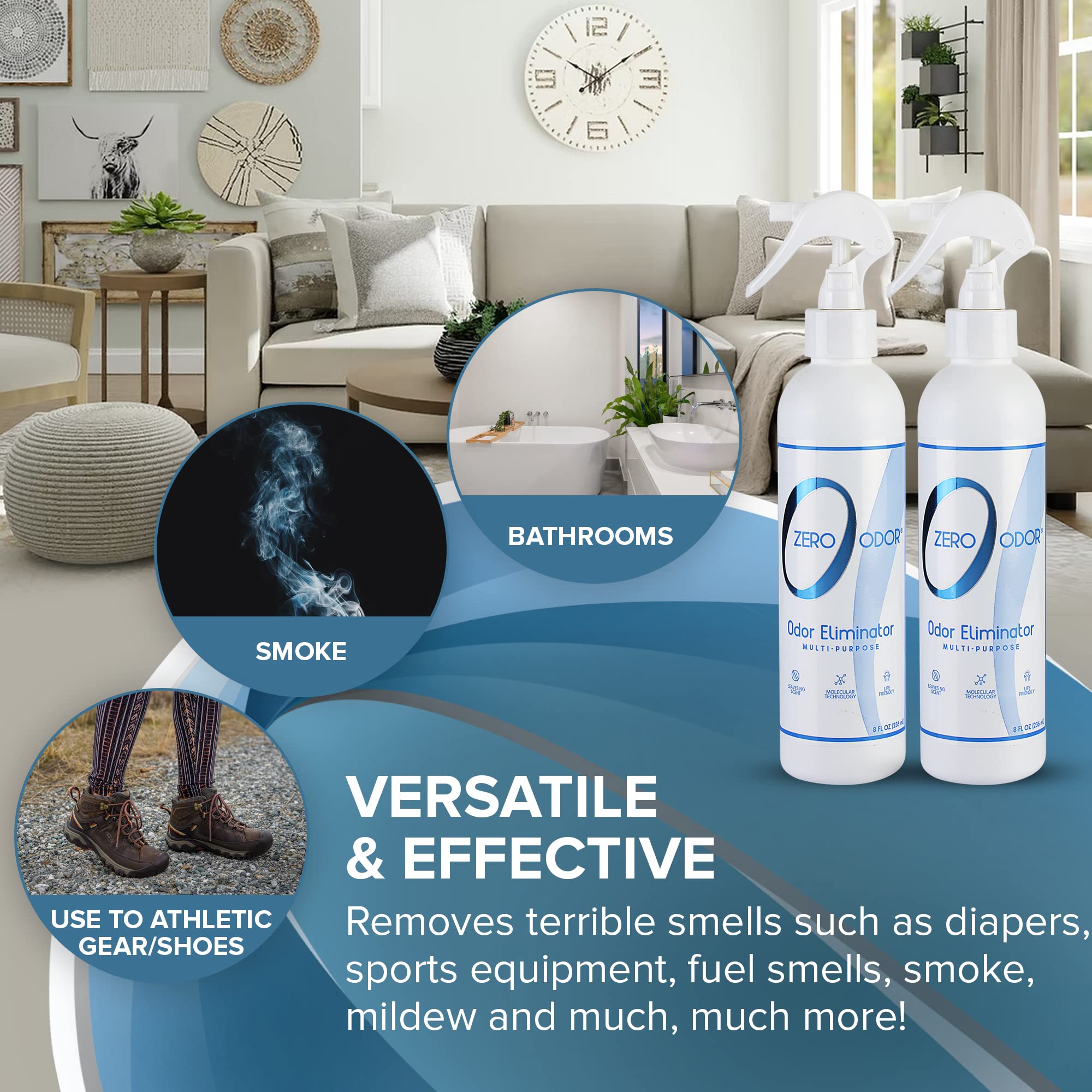 Zero Odor textile avant et après démontrant la neutralisation des odeurs