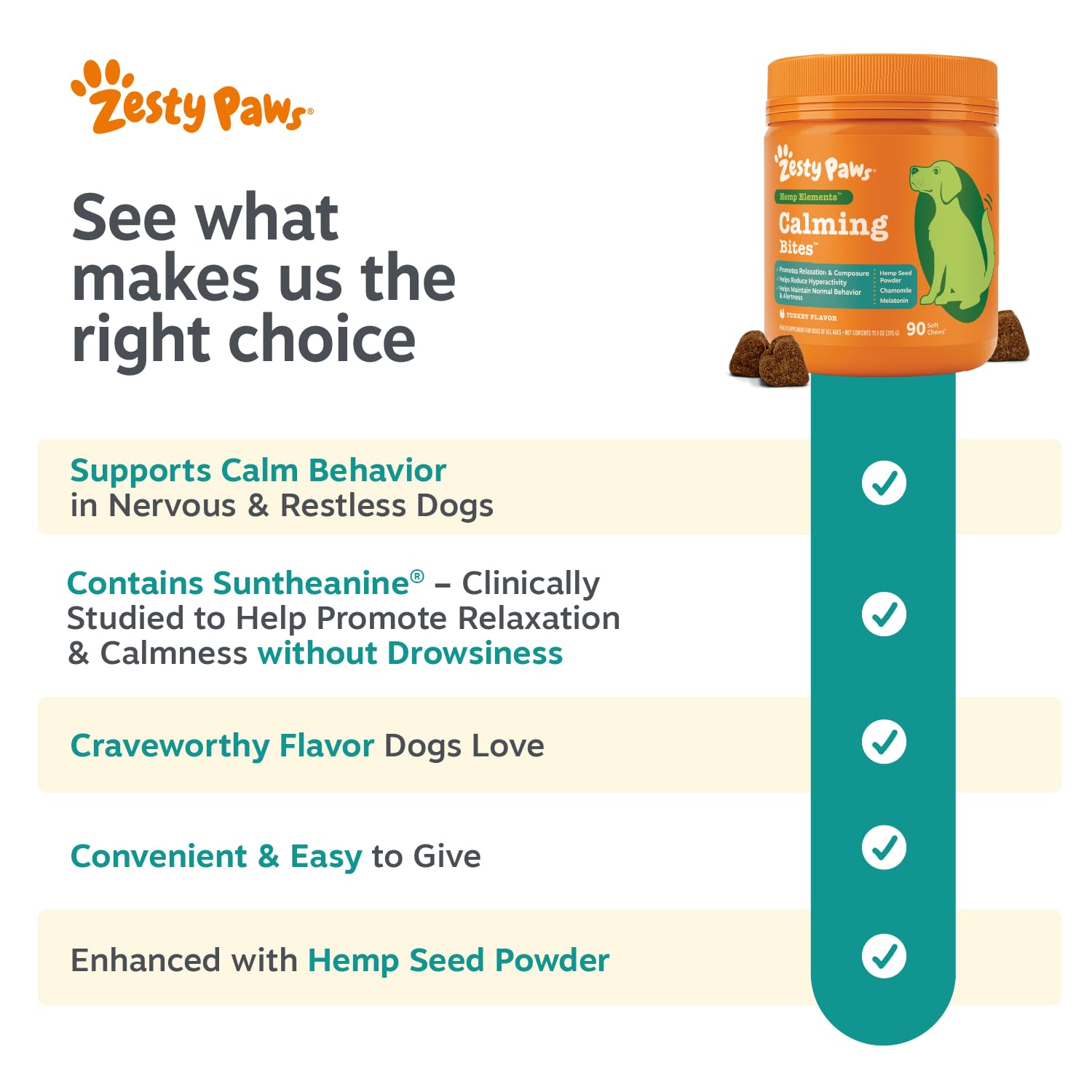 Zesty Paws racine d'ashwagandha et plantes illustrant effet adaptogène