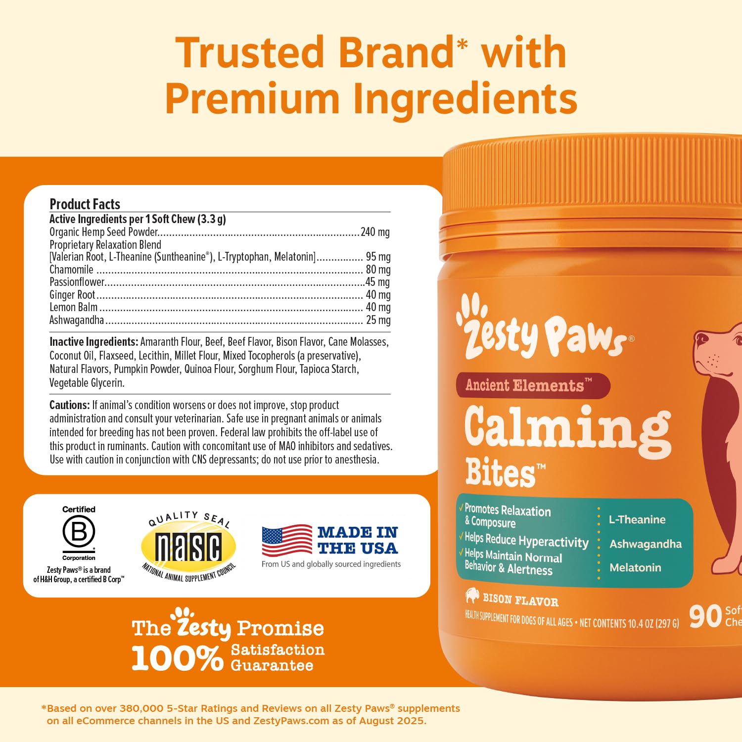 Zesty Paws bocal ouvert 90 chews pratique pour rangement quotidien