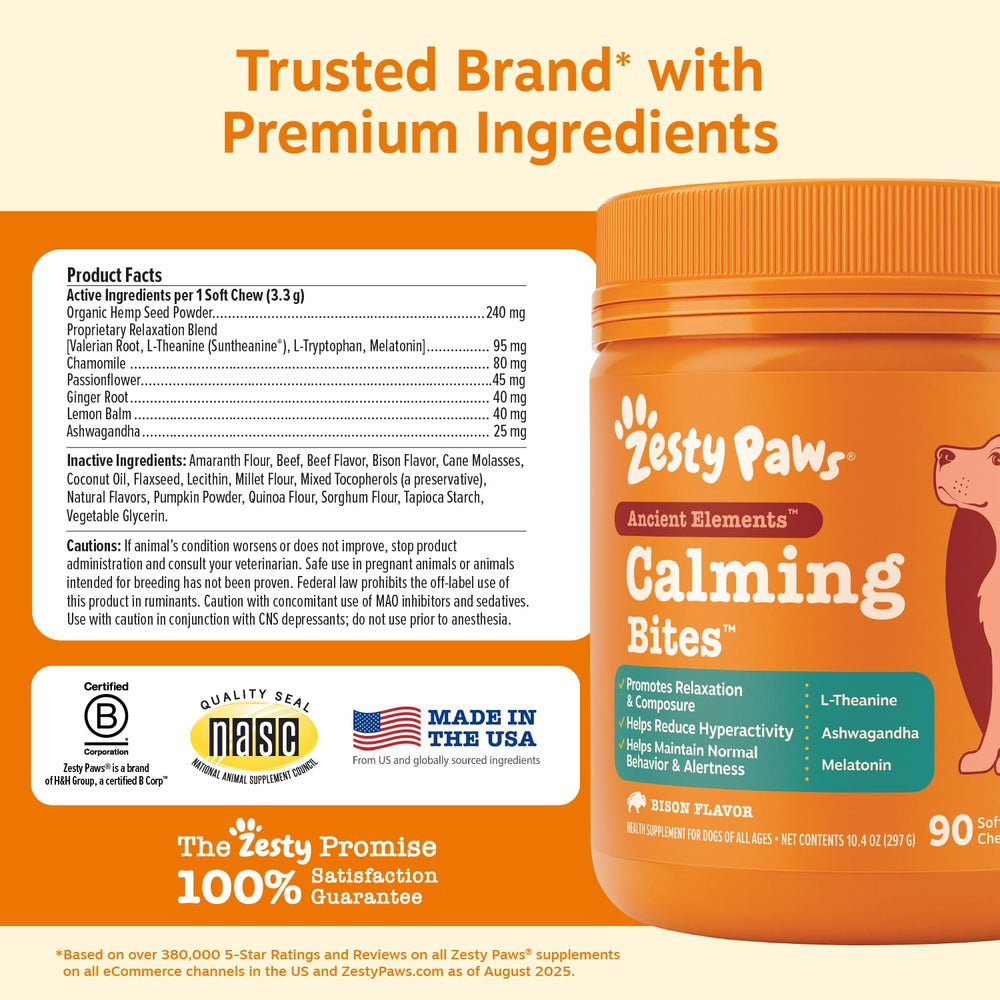 Zesty Paws bocal ouvert 90 chews pratique pour rangement quotidien